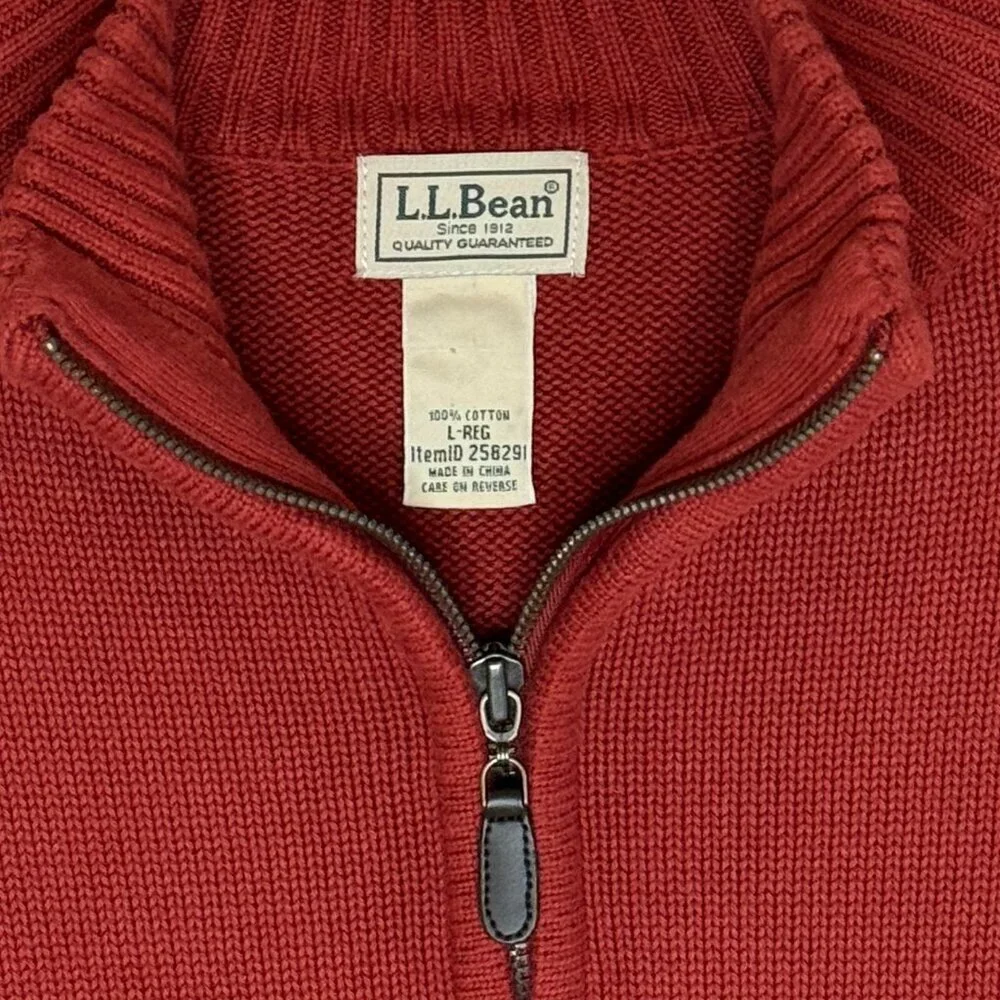 Vintage L.L. Bean Rust Cotton 1/4 Zip Pullover Sweater Size Large